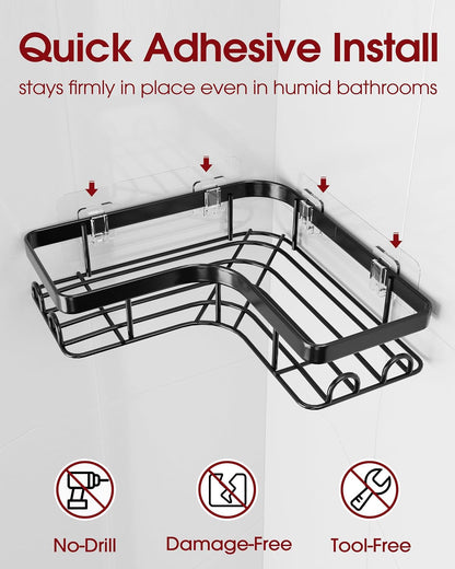 Corner Shower Caddy, Large, 3-Pack, Soap Holder & Hooks, Black6