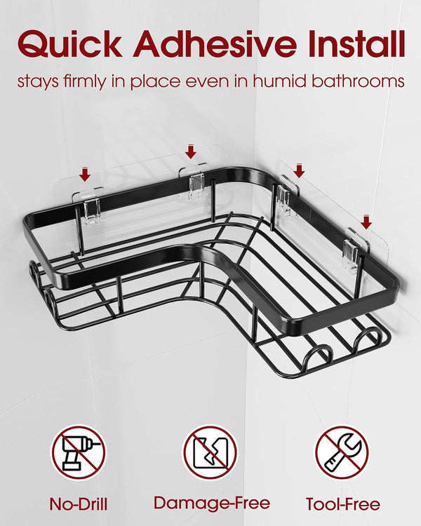 Corner Shower Caddy, Large, 3-Pack, Soap Holder & Hooks, Black6