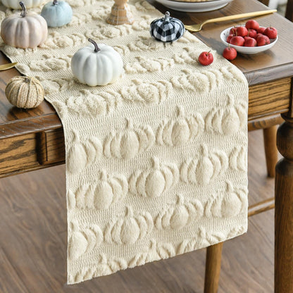 Beige Soft Faux Fur Pumpkins Fall Table Runner 13X60 Inch1