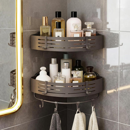 3-Tier No-Drill Storage Caddy with Hooks&Towel Bar,Organizing Solution for Bathroom,Shower&Kitchen,Holds Shampoos,Soaps,Sponges&Cleaners,Triangle1