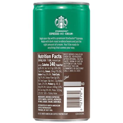 Starbucks Espresso & Cream, 6.5 Fl Oz Cans (Pack of 12)3