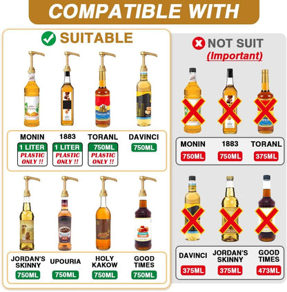 10 Pcs Gold Coffee Syrup Pump Compatible with 25.4Oz/750Ml Bottles2