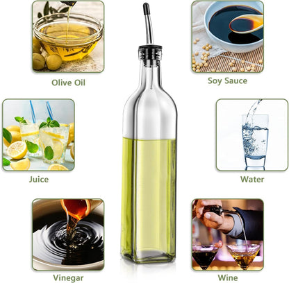 Olive Oil Dispenser Bottle, 2 Pcs Glass Olive Oil Dispenser and Vinegar Dispenser Set with 2 Stainless Steel Pourers, 4 Labels,1 Brush and 1 Funnel Oil Bottles for Kitchen (500Ml)8