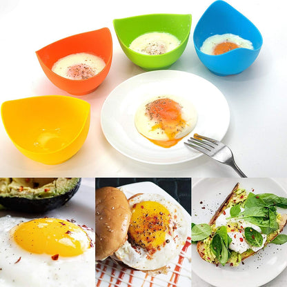 Silicone Egg Poacher Cups, 4 Pack with Stable Ring Base | Make Poached Eggs Easily on Stovetop, Microwave, Air Fryer or Oven, Easy Release, Bpa-Free, Includes Oil Brush5