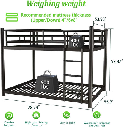 Metal Bunk Bed, Full over Full Bunk Beds with Removable Wide Ladder and Full-Length Guardrails, Low Bunk Bed Frame with Mute Design for Undisturbed Sleep for Adults, Kids and Young Teens2