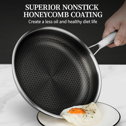 6 Pieces Stainless Steel Frying Pan Set with Lids(8"+9.5"+11") | Honeycomb Nonstick Frying Pan Set, Induction & Oven Safe, Stay-Cool Handles, Compatible with All Cooktops, PFOA Free3