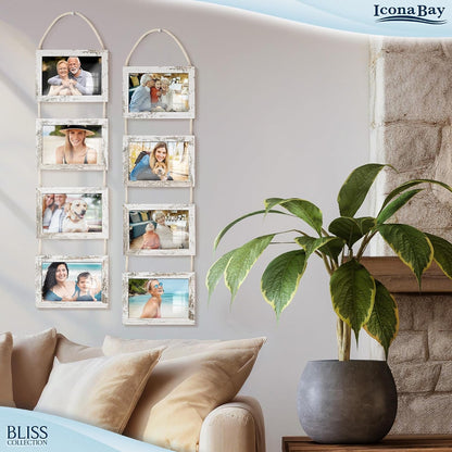 4X6 Hanging Picture Frames Collage with 8 Openings - Distressed White, 2 PK2