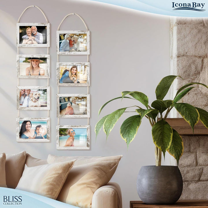 4X6 Hanging Picture Frames Collage with 8 Openings - Distressed White, 2 PK+2