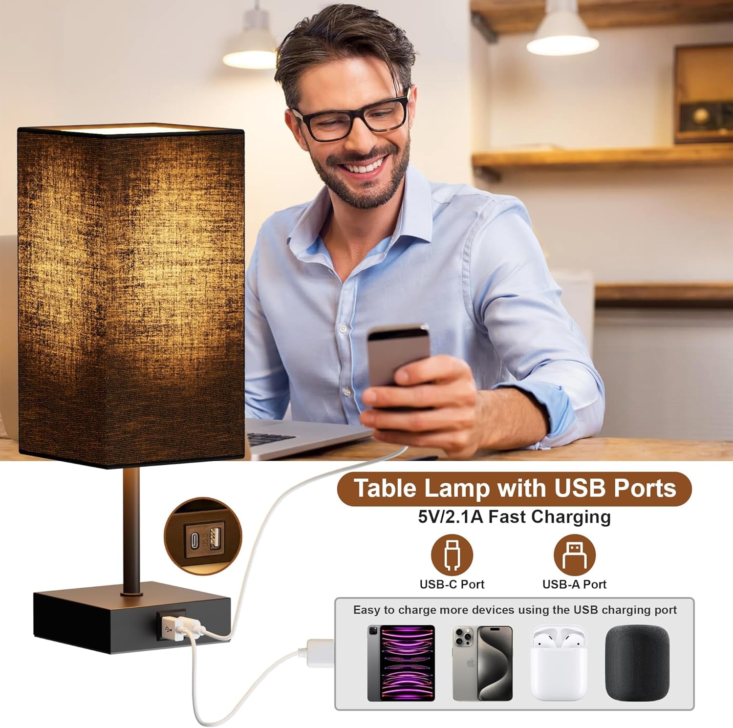 bedside-table-lamp-for-bedroom-with-2-usb-ports-14-inch-black-usb-a-c-ports-touch-3-way-dimmable-led-bulb-included-fabric-lampshade-metal-base-small-nightstand-lamp-for-desk-living-room