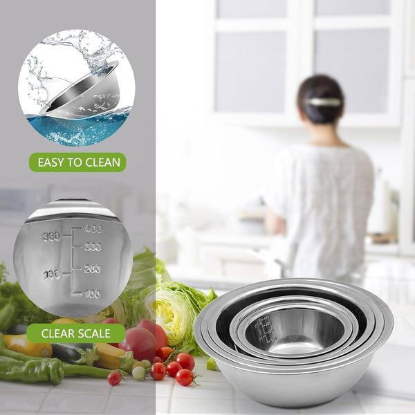 Mixing Bowls Set, Stainless Steel Mixing Bowl Set of 5, Space-Saving Nesting Metal Mixing Bowls for Home Kitchen, RV Kitchen, Baking, Prep, Cooking, Serving, Marinating5