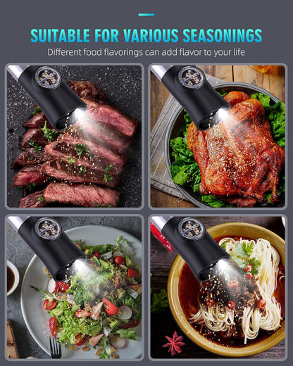 Gravity Electric Salt and Pepper Grinder Set, USB Rechargeable Automatic Salt and Pepper Grinders with Charging Base, Adjustable Coarseness, One-Handed Operation, LED Light, Stainless Steel8