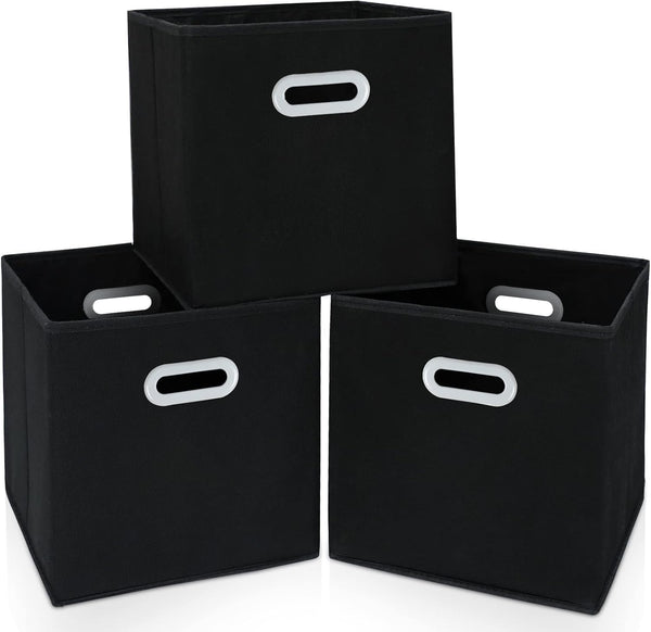 Fabric Cloth Storage Bins,Cube Organizer with Dual Handles Foldable Baskets for Home Bedroom,Set of 3, Black1