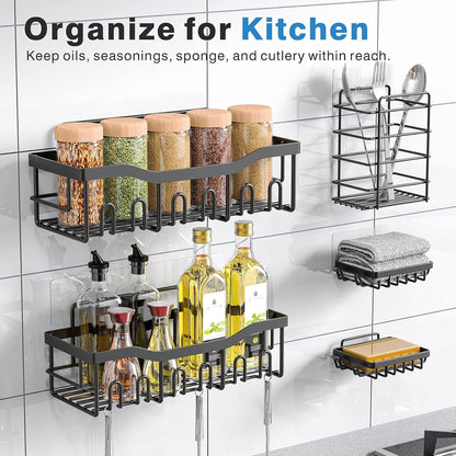 Adhesive Shower Caddy, 5 Pack Rustproof Stainless Steel Bath Organizers with Large Capacity, No Drilling Shelves for Bathroom Storage & Home Decor6