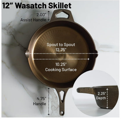12 Inch Smooth Wasatch Pre-Seasoned round Cast Iron Skillet2