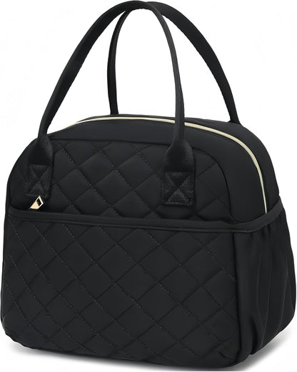 Lunch Box for Women Insulated Lunch Bag Lunchbox Cooler Thermal Leakproof Quilted Reusable Lunch Tote Bag for Work School Travel Picnic (Black)1