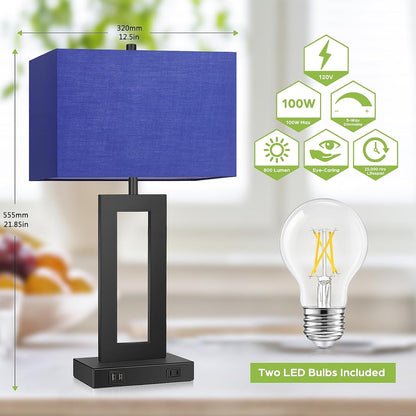 22" Modern Touch Control Table Lamp Set of 2 with 2 USB Ports3