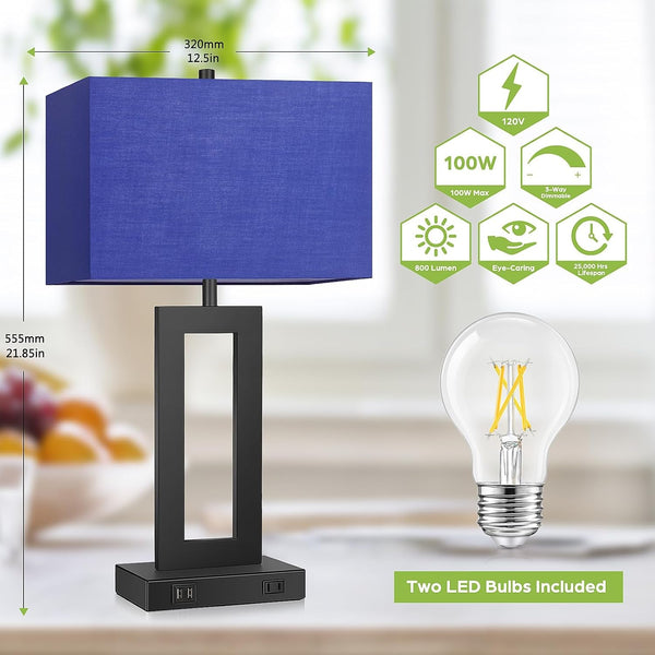 22" Modern Touch Control Table Lamp Set of 2 with 2 USB Ports3