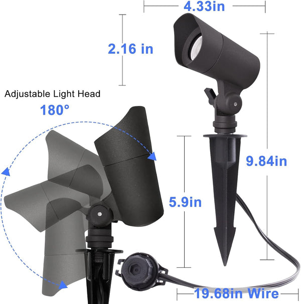 LED Landscape Lights with Connectors, 12V Low Voltage, Warm White 3000K, 4W, 175LM, Outdoor Waterproof Garden Pathway Lights Wall Tree Flag Spotlights with Spike Stand, 2 Pack7