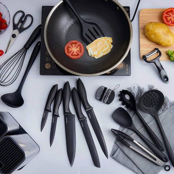 Kitchen Utensils Set,18-Piece Cooking Utensils and Knife Set,Black6