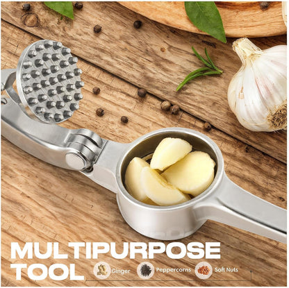 Kitchen Garlic Press, Rust Proof & Dishwasher Safe Garlic Mincer, Durable Garlic Crusher Set with Peeler＆Brush, Easy to Clean and Squeeze, Matte6