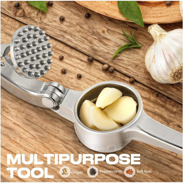 Kitchen Garlic Press, Rust Proof & Dishwasher Safe Garlic Mincer, Durable Garlic Crusher Set with Peeler＆Brush, Easy to Clean and Squeeze, Matte6
