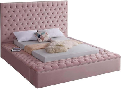 Meridian Furniture Bliss Collection Modern | Contemporary Velvet Upholstered Bed with Deep Button Tufting and Storage Compartments in Rails and Footboard, Pink, Queen1