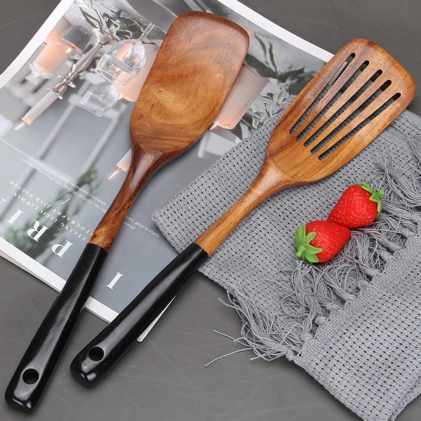 Wooden Spatula Set for Cooking Spoon Non Toxic Teak Kitchen Utensils Turner4
