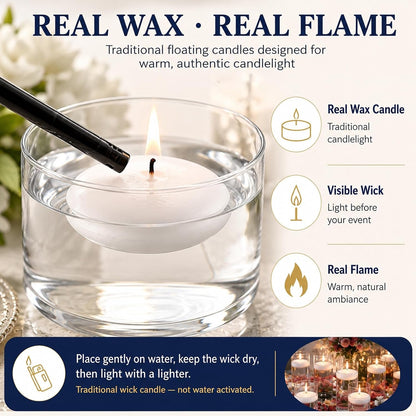 3 Inch Floating Candles,48 Pack,White Large Size6