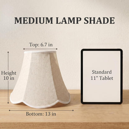 Beige Scalloped Lamp Shades Set of 2, 6.7" X 13" X 10" Bell Linen Lampshades with Petal Edge Braid, Medium Spider Fitter Replacement for Table Lamps, Living Room & Bedroom, Easy Assembly Required3