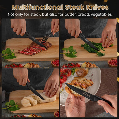 Steak Knives, Steak Knives Set of 8, Stainless Steel Steak Knife Set, Serrated Knives Dishwasher Safe, Elegant Black Mothers Day Gifts for Women5