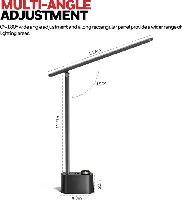 HWT-H01 LED Desk Lamp, Foldable & Stepless Dimmable, Black4