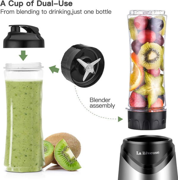 Smoothies Blender Personal Size 300 Watts with 18 Oz Bpa-Free Portable Travel Sports Bottle, Silver2