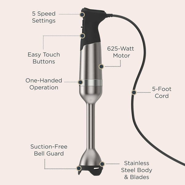Vitamix 5-Speed Immersion Blender, 625-Watt Motor, Stainless Steel/Black | Professional-Grade Hand Blender, 5-Speed Control, One-Handed Operation, Stainless Blades, 5-Foot Cord, Blend in Any Container4