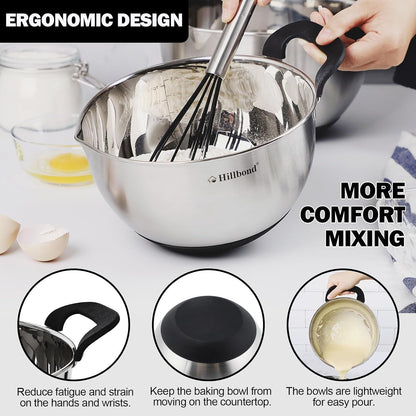 Stainless Steel Mixing Bowls with Lids Set, Set of 3, Black2