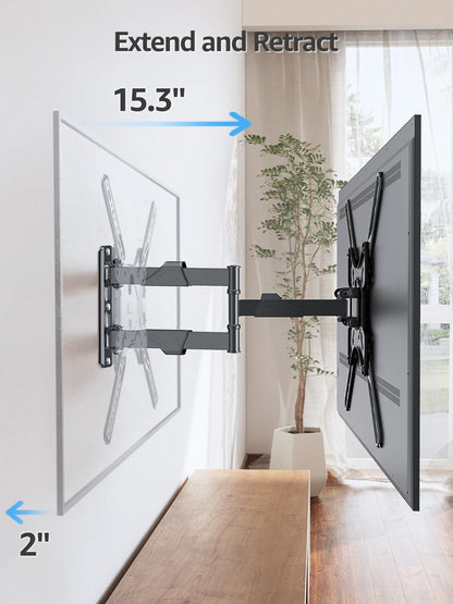 Full Motion TV Wall Mount for Most 26-60 Inch Tvs, Max VESA 400X400Mm Wall Mount TV Bracket with Swivel Tilting Extension Level Adjustment for LED LCD Flat Curved Tvs up to 77 LBS, MU00183