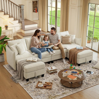 112" Modular Sectional Sofa U Shape Couches with Storage Ottoman and Washable Cushion Cover for Living Room, Bedroom, Apartment(Beige)7