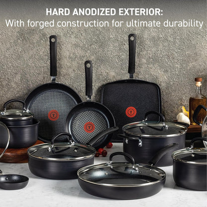 Ultimate Hard Anodized Nonstick Cookware Set 12 Piece, Oven Broiler Safe 400F, Lid Safe 350F, Kitchen Cooking Set W/Fry Pans, Saucepans, Dutch Oven, Pots and Pans, Dishwasher Safe, Onyx3