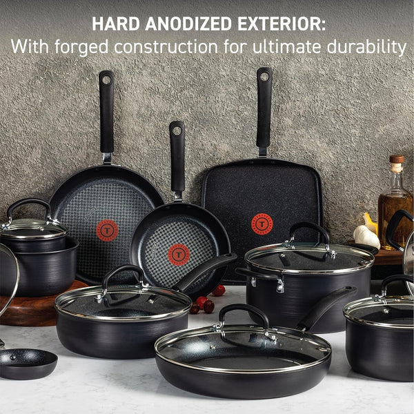 Ultimate Hard Anodized Nonstick Cookware Set 12 Piece, Oven Broiler Safe 400F, Lid Safe 350F, Kitchen Cooking Set W/Fry Pans, Saucepans, Dutch Oven, Pots and Pans, Dishwasher Safe, Onyx3