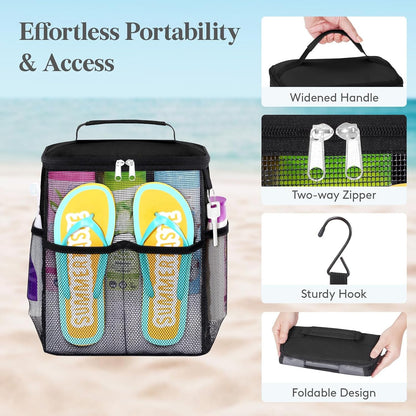 Mesh Shower Caddy, Hanging Bathroom Organizer with Slipper Pockets5