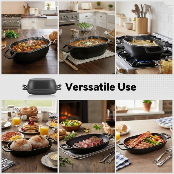 12"X8" Oval Cast Iron Dutch Oven for Bread Baking，Pre-Seasoned Combo Cooker with Lid, Perfect for Sourdough, Artisan Loaves & Family Meals,5 Qt5