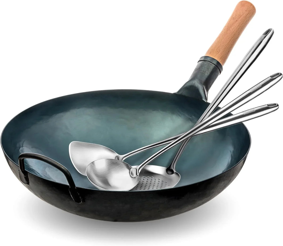 blue-round-bottom-wok-pan-14-woks-and-stir-fry-pans-plus-17-wok-spatula-and-ladle-skimmer-spoon-stainless-steel-cooking-utensils-set-of-3