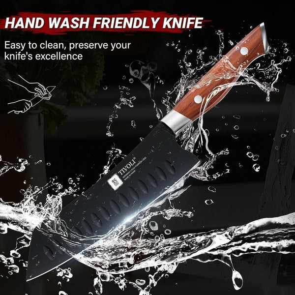 Santoku Knife, 7 Inch Professional Chef Knife with Wood Handle7