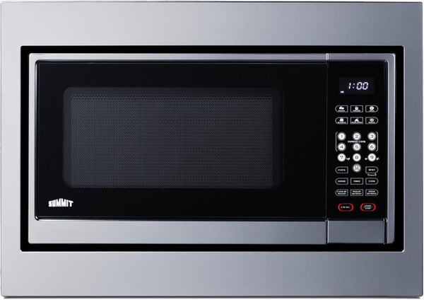 Summit 24" Built-In Microwave with Trim Kit, Stainless Steel - SMBI24 | 1000W Built-In Microwave with Stainless Steel Trim Kit Designed to Fit 15 3/4" H X 22 1/2" W X 18 1/4" D Wide Cutouts1