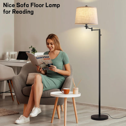 Dimmer LED Floor Lamp,Tall Standing Lamp with Swing Arm,Black Lamp with Dimmer LED Bulb,Elegant Floor Lamp for Living Rooms & Bedroom (Black)7