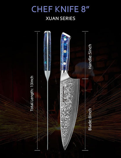 Chef Knife - 8 Inch - Xuan Series - VG10 Damascus Steel Kitchen Knife - Resin Handle (Sapphire Blue)5