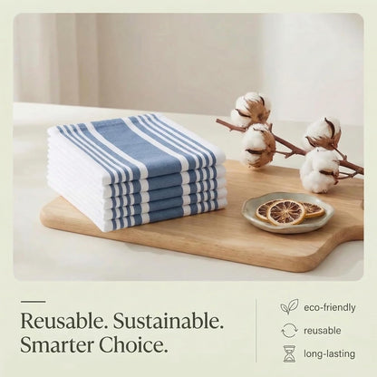 Kitchen Towels 100% Cotton Dish Towels for Kitchen (Set of 6) 20”X30” Dish Cloths Highly Absorbent Kitchen Linen Set with Hanging Loop Perfect for Drying Dishes Cleaning Towels-Blue White8