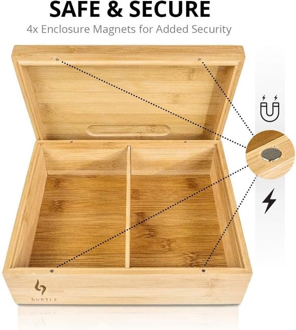 Rolling Tray Stash Box - Wooden Tray with Lid - (10" X 8" X 3.5")6