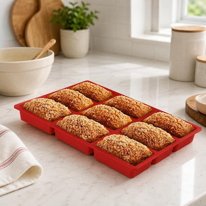 Mini Loaf Pans Silicone, 8-Cavity Nonstick Mini Bread Loaf Pan for Baking Cornbread, Brownies, Cheesecake, Chocolate, Small Loaves, Oven Safe Reusable Bakeware (Red, 1 Pack)7