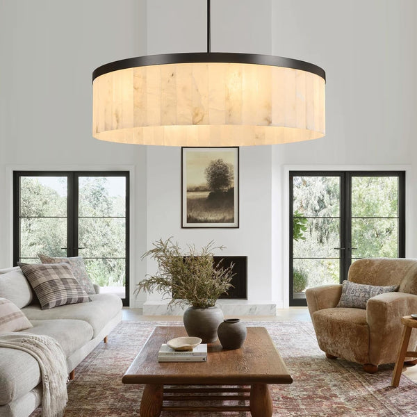 42" round Alabaster Chandelier, Modern Black Marble Light Fixture9