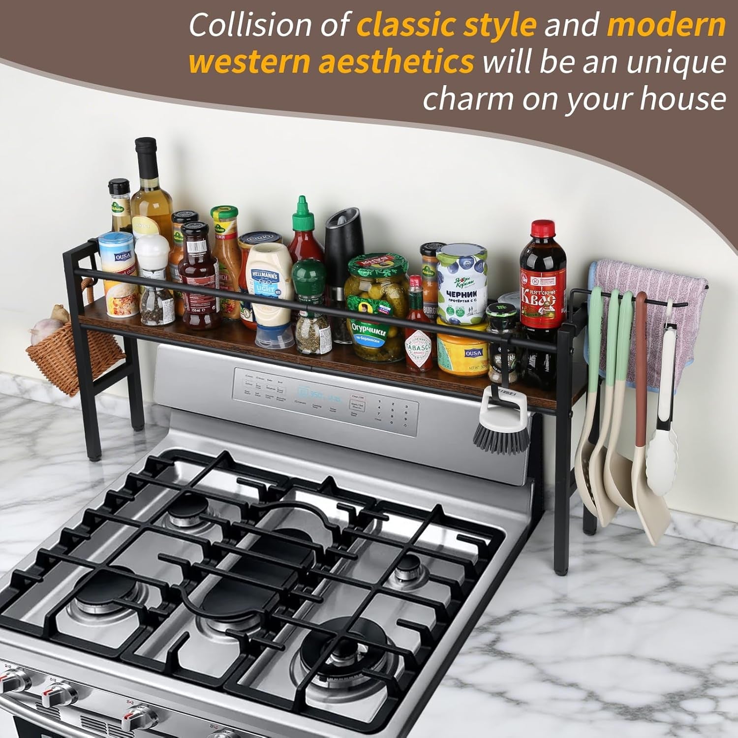 spice-rack-shelf-for-kitchen-stove-over-the-stove-shelf-with-4-hooks-extra-storage-countertop-rustic-wood-solid-metal-commbined-stove-shelf-for-storage-seasoning-easy-to-assemble